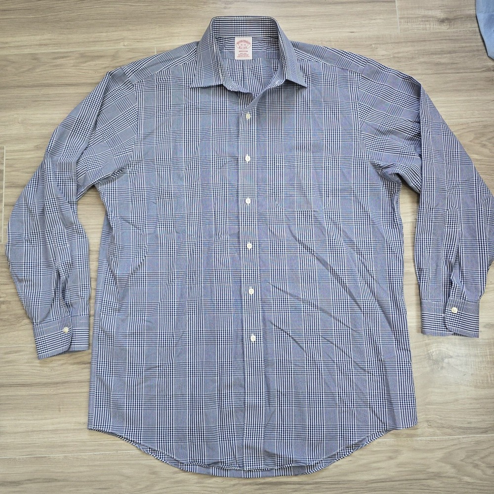 BROOKS BROTHERS Madison Non Iron Blue Check Cotton Dress Shirt 16 33 Mens